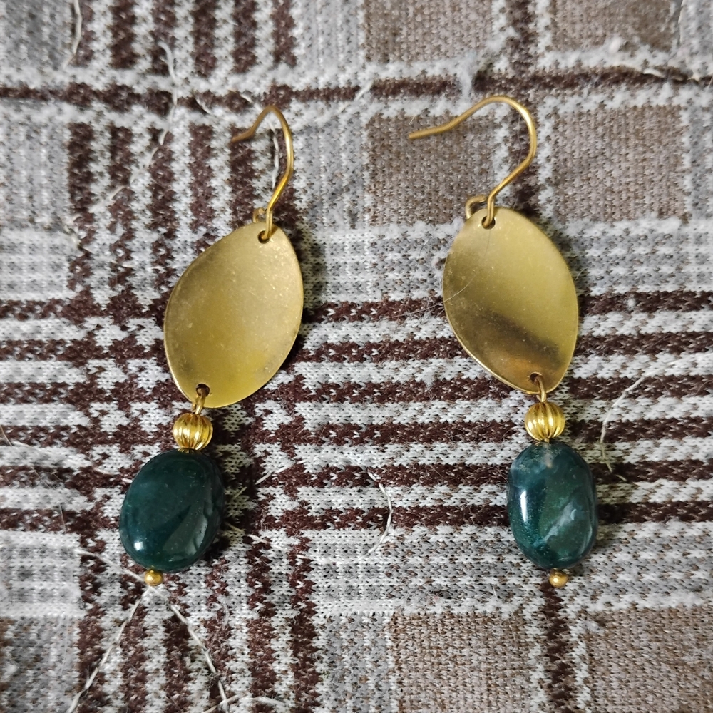 Moss Agate Twist Dangle Earrings